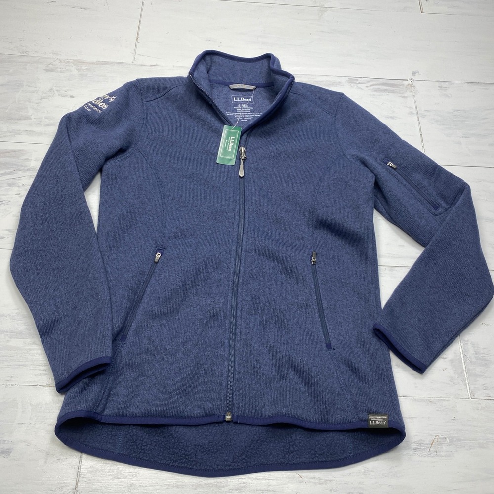 LL Bean Sweater Fleece Jacket Womens S Bright Navy Full Zip Logo Outdoor Layer